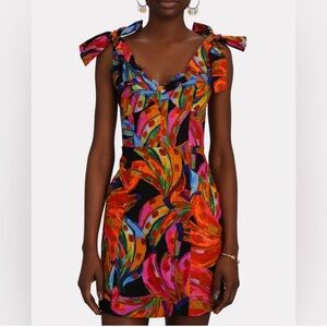 FARM RIO Printed Linen Blend Rainbow Bananas Mini Dress